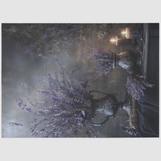 Papel De Seda Dark Lavender Floral Bouquet for Decoupage (Anverso)