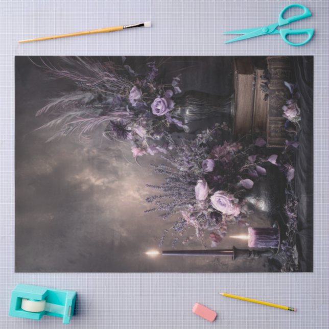 Papel De Seda Dark Lavender Floral Bouquet for Decoupage (Artesanía)