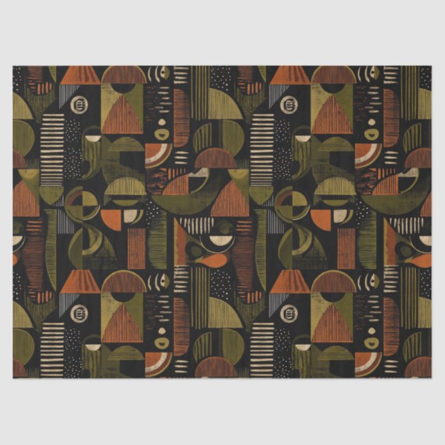 Papel De Seda Dark Mid Century Geometric Pattern (1) (Anverso)