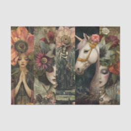 Papel De Seda Dark Moody Fantasy Garden Collage Decoupage