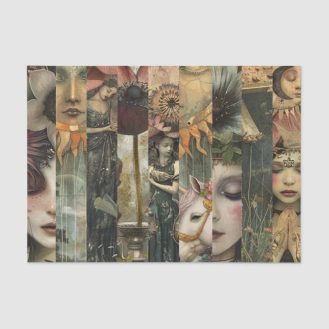 Papel De Seda Dark Moody Fantasy Garden Collage Decoupage (Anverso)