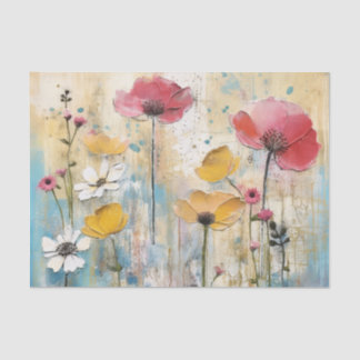 Papel De Seda Dark Pink and Yellow Large Watercolor Flowers