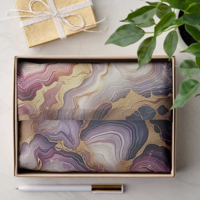 Papel De Seda Dark Pink Purple Gold Marble (Regalo )