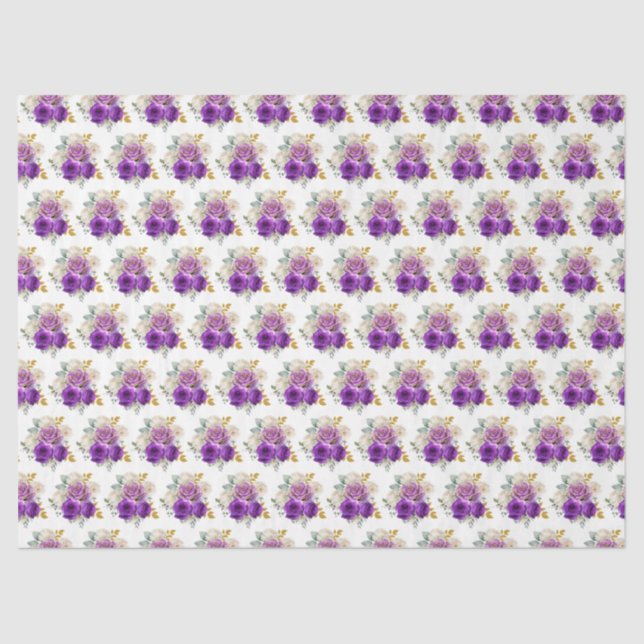 Papel De Seda Dark Purple and Gold Elegant Flowers  (Anverso)