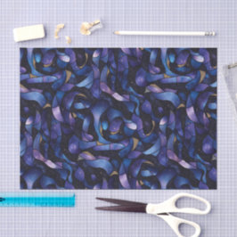 Papel De Seda Dark Purple Blue Gold Swirl Watercolor Mosaic