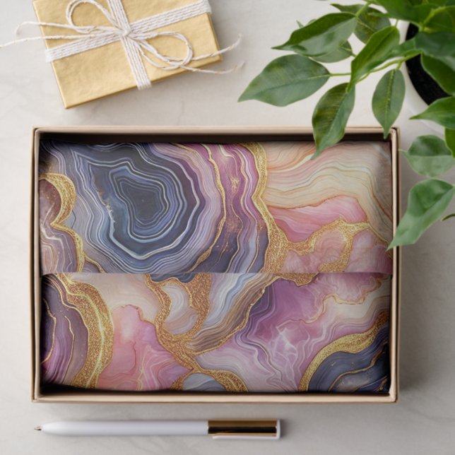 Papel De Seda Dark Purple Pink Gold Marble (Regalo )