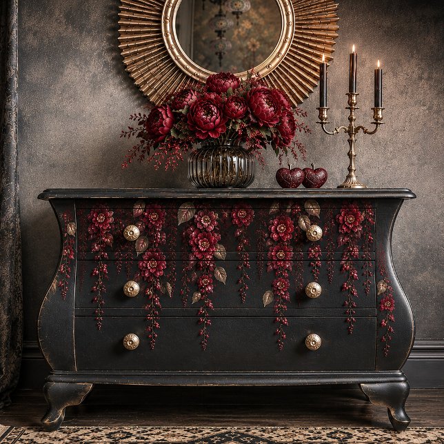 Papel De Seda Dark Romantic Red Floral Decoupage Tissue Paper | (Subido por el creador)