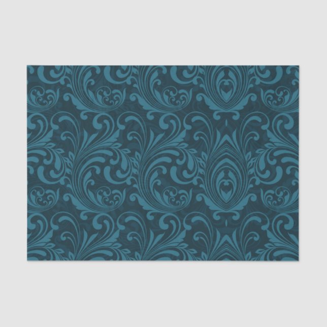 Papel De Seda Dark teal floral damask pattern (Anverso)