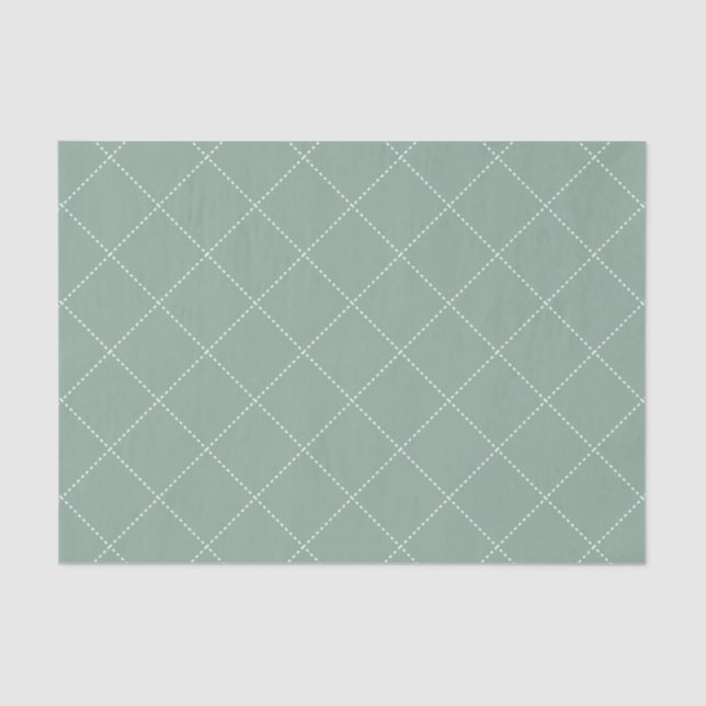 Papel De Seda Dashed Diamond Grid Geometric Muted Sage Green (Anverso)