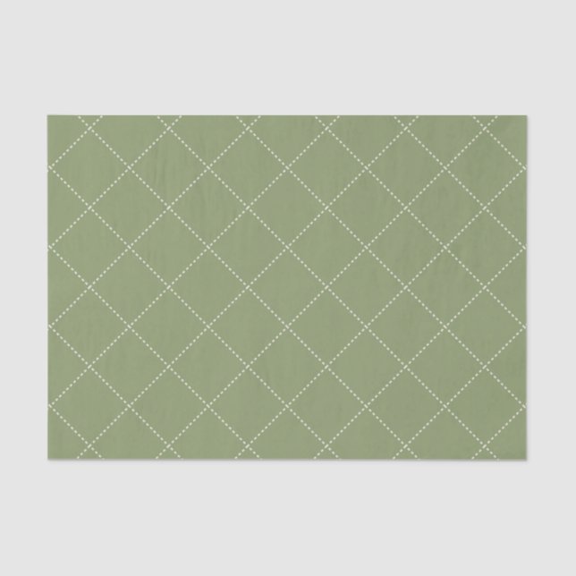 Papel De Seda Dashed Diamond Grid Geometric Olive Green (Anverso)