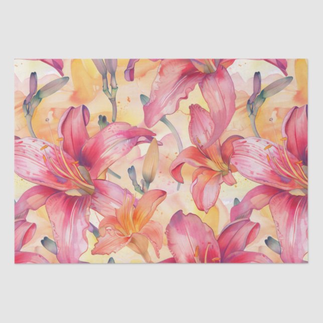 Papel De Seda Daylias amarillas rosadas (Anverso)