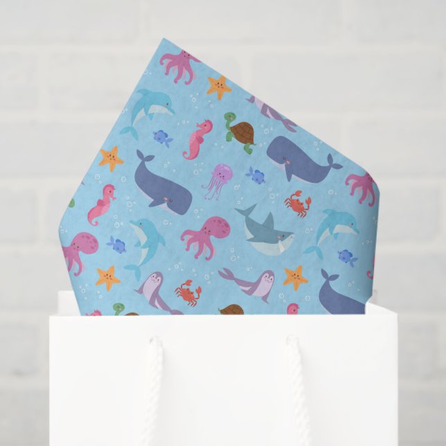 Papel de seda de animales marinos, Decoupage de vi (Bolsa de regalo)