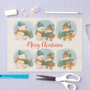 Papel de seda de animales navideños acogedores