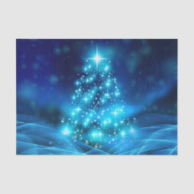 Papel de seda de árbol de Navidad azul etéreo (Anverso)