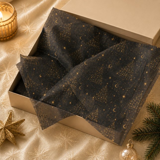 Papel de seda de árbol de Navidad celestial dorado (Gold Celestial Christmas Tree Tissue Paper)