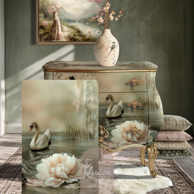 Papel De Seda De bonne grâce Swan & Floral lake (De bonne grâce Romantic Swan Ethereal Lake Fantasy decoupage tissue paper.)