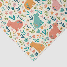Papel de seda de capibara floral dibujado a mano
