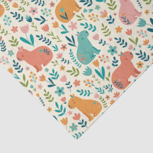 Papel de seda de capibara floral dibujado a mano