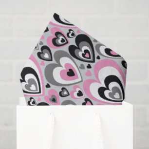 Papel de seda de corazones rosas, negros, blancos