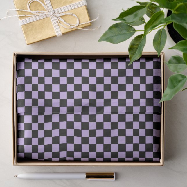 Papel de seda de cuadros lavanda y negro (Regalo )