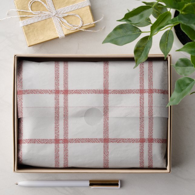 Papel de seda de cuadros navideños con nieve roja (Regalo )