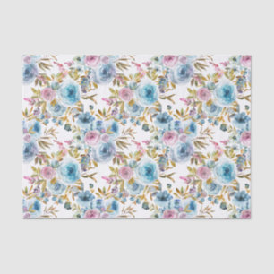 Papel de seda de decoupage de acuarela floral azul