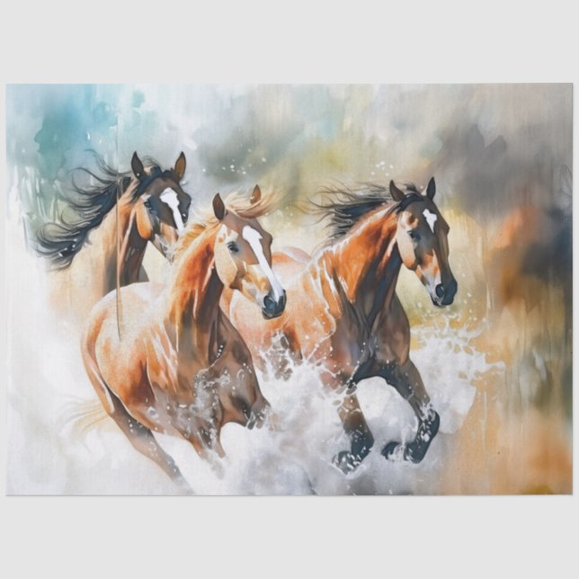 Papel de seda de decoupage de caballos corriendo a (Anverso)