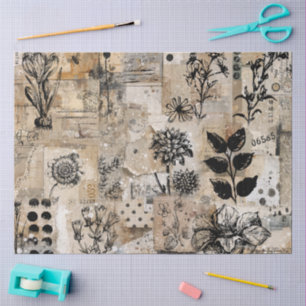 Papel de seda de decoupage de collage botánico con