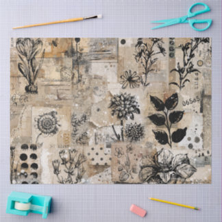 Papel de seda de decoupage de collage botánico con