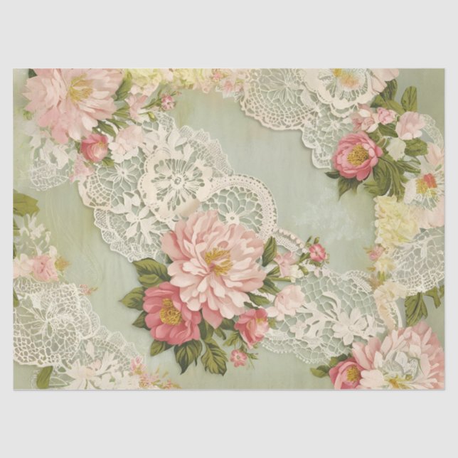 Papel de seda de decoupage de encaje y rosas vinta (Anverso)