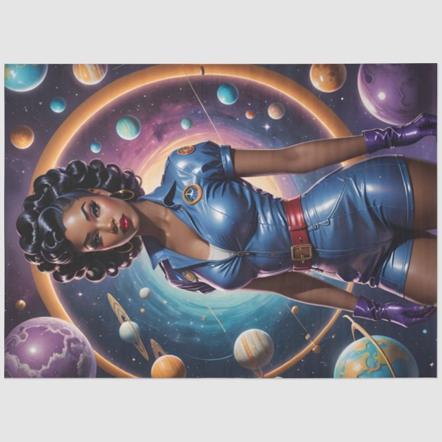 Papel de seda de decoupage de galaxia pin-up retro (Anverso)