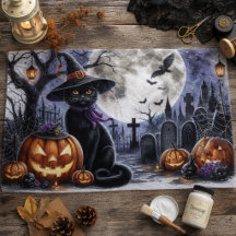 Papel de seda de decoupage de gato negro de Hallow