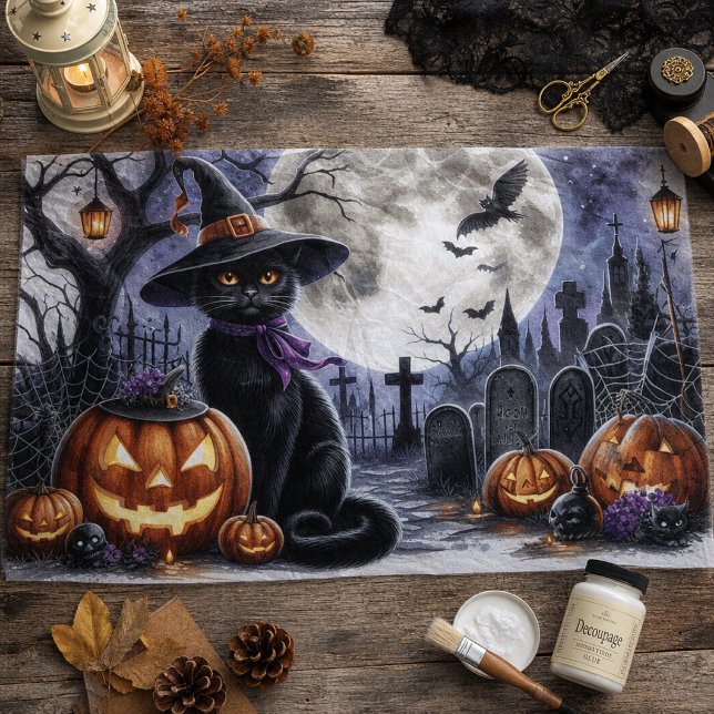 Papel de seda de decoupage de gato negro de Hallow (Subido por el creador)