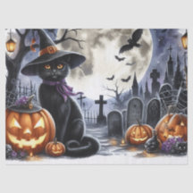 Papel de seda de decoupage de gato negro de Hallow