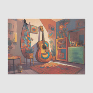 Papel de seda de decoupage de guitarra bohemio