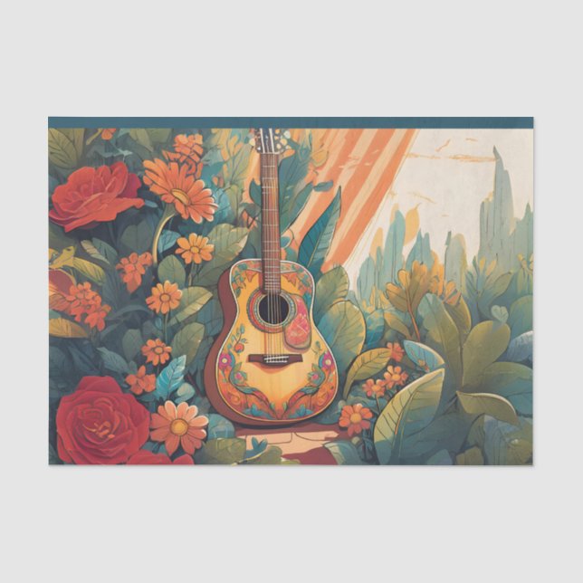 Papel de seda de decoupage de guitarra en el jardí (Anverso)