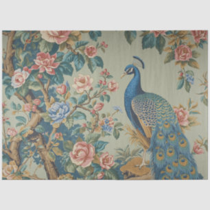 Papel de seda de decoupage de pavo real azul elega