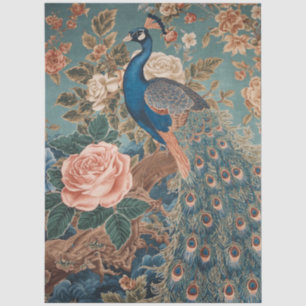 Papel de seda de decoupage de pavo real azul elega