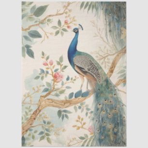 Papel de seda de decoupage de pavo real crema eleg