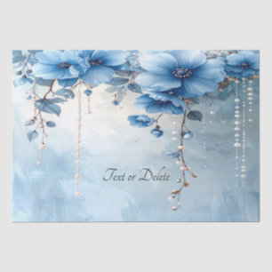 Papel de seda de flores azules y perlas
