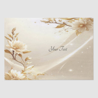 Papel de seda de flores blancas y doradas