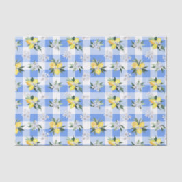 Papel de seda de flores de limón a cuadros azules