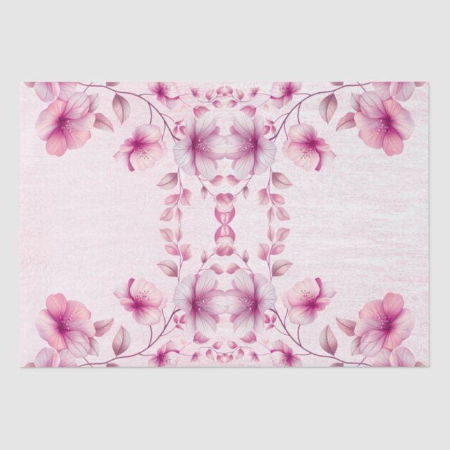 Papel de seda de flores rosadas acuarela (Anverso)