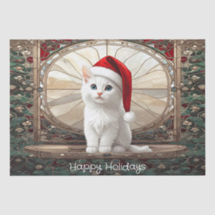 Papel de seda de gatito blanco con sombrero de San