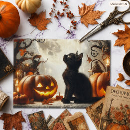 Papel de seda de gato negro de Halloween vintage