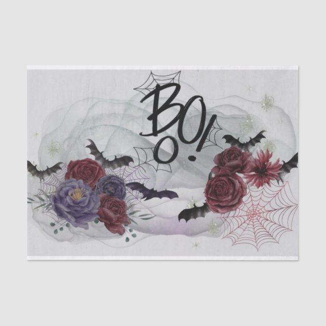 Papel de seda de Halloween con murciélagos y rosas (Anverso)