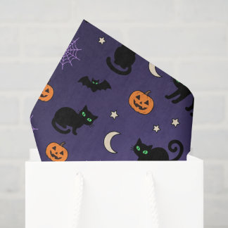 Papel de seda de Halloween púrpura con gato negro
