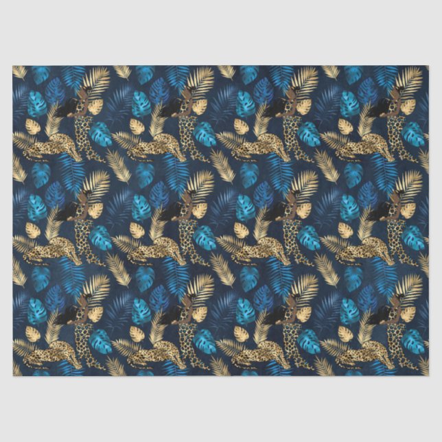 Papel de seda de la serie Leopardo Azul y Dorado D (Anverso)