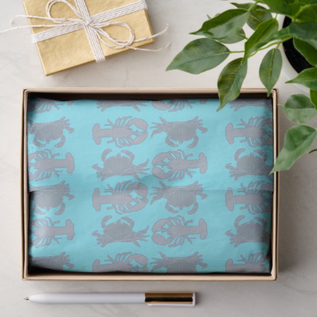 Papel de seda de langostas cangrejos patrón azul (Regalo )