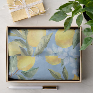 Papel de seda de limón y flor acuarela azul